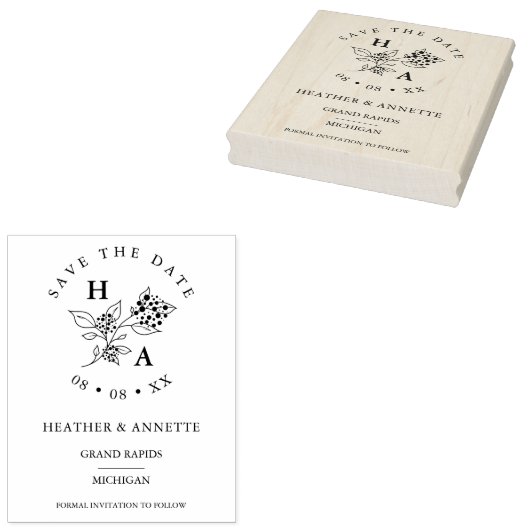 Moderne minieme wilde bruinbloemen Initialen Rubberstempel (Gestempeld)