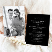 Moderne minieme zwarte en witte fotobruiloft kaart