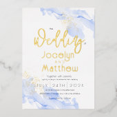 Moderne Minim Ocean Waterverf Gold Foil Wedding Folie Uitnodiging (Voorkant)