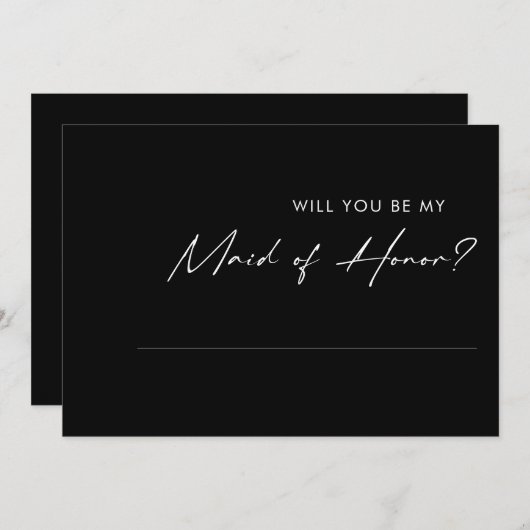 Moderne minima | Black Maid of Honor proposal Kaar Kaart (Voorkant / Achterkant)