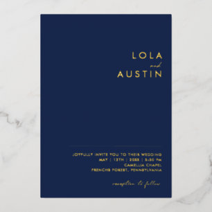 Moderne minima   Casual marineverbinding en goudhu Folie Uitnodiging