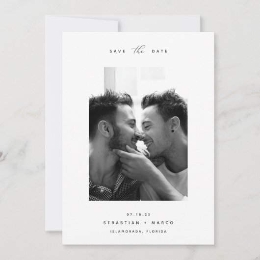 Moderne minima | Eenvoudige elegante verticale fot Save The Date (Voorkant)