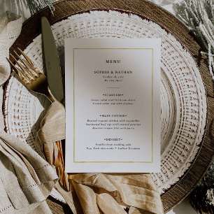 Moderne minima Faux Gold Border Wedding Menu