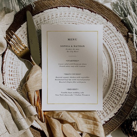 Moderne minima | Faux Gold Border Wedding Menu