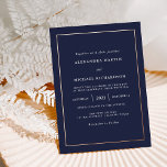Moderne minima | Roos Gold Foil Border Weddenschap Folie Uitnodiging<br><div class="desc">Deze moderne en elegante trouwuitnodigingen hebben een witte tekst op een donkere,  middernacht blauwe achtergrond,  met een gouden grens van de folie van het roos.</div>