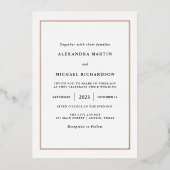 Moderne minima | Roos Gold Foil Border Weddenschap Folie Uitnodiging (Voorkant)