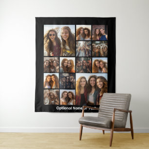 Moderne Minimaal 14 Foto Collage Zwart - Witte Tek Wandkleed