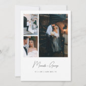 Moderne Minimaal 3-Foto Script Lettering Huwelijk Bedankkaart (Voorkant)