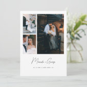 Moderne Minimaal 3-Foto Script Lettering Huwelijk Bedankkaart (Staand voorkant)