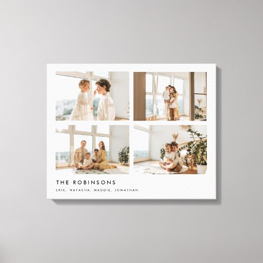 Moderne Minimaal 4 Foto Aangepaste Familienaam Canvas Afdruk (Voorkant)