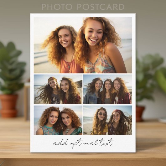 Moderne Minimaal 5 Foto Collage met Tekst Briefkaart