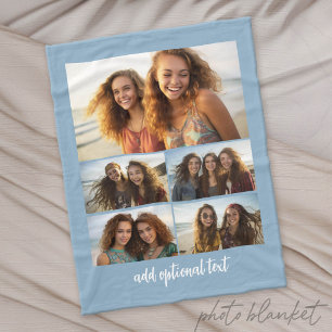 Moderne Minimaal 5 Foto Collage met Tekst Fleece Deken