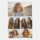 Moderne Minimaal 5 Foto Collage met Tekst Theedoek (Verticaal)