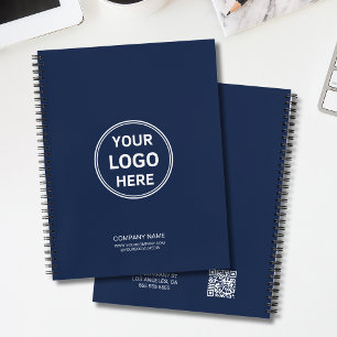 Moderne Minimaal Aangepast Logo QR Code Marineblau Notitieboek