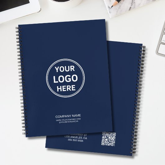 Moderne Minimaal Aangepast Logo QR Code Marineblau Notitieboek