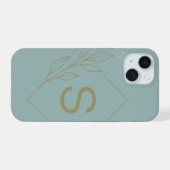 Moderne Minimaal Aqua Monogram Eerste Botanisch iPhone 15 Case (Achterkant horizontaal)