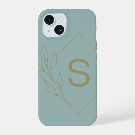 Moderne Minimaal Aqua Monogram Eerste Botanisch iPhone 15 Case (Achterkant)