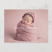 Moderne Minimaal Baby Foto Geboorteaankondiging Briefkaart (Voorkant)