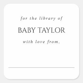 Moderne Minimaal Baby Shower Ex-Libris Vierkante Sticker