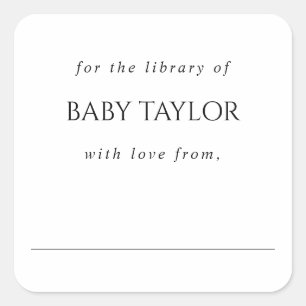 Moderne Minimaal Baby Shower Ex-Libris Vierkante Sticker