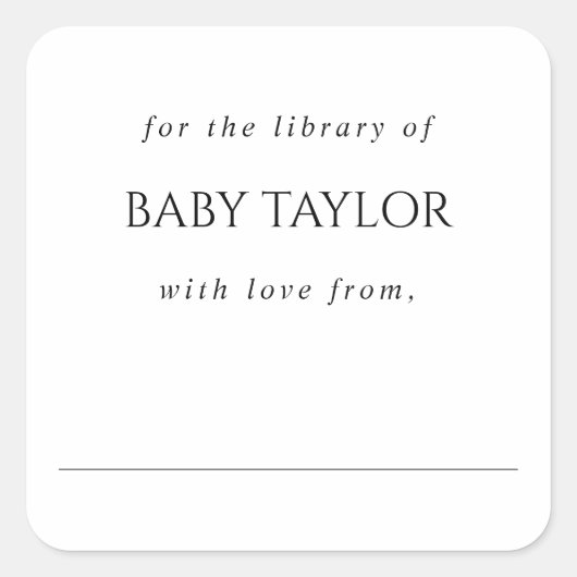 Moderne Minimaal Baby Shower Ex-Libris Vierkante Sticker (Voorkant)