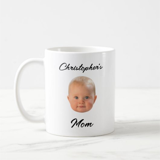Moderne Minimaal Babygezicht Zwarte Script Moeder Koffiemok (Links)