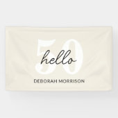 Moderne Minimaal Beige typografie 50ste verjaardag Spandoek (Horizontaal)