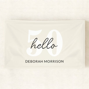 Moderne Minimaal Beige typografie 50ste verjaardag Spandoek