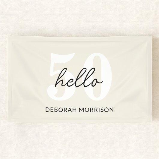 Moderne Minimaal Beige typografie 50ste verjaardag Spandoek
