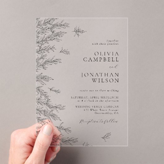 Moderne Minimaal Bladeren Botanische Trouwdag Acryl Uitnodigingen (Insitu (Draagbaar))