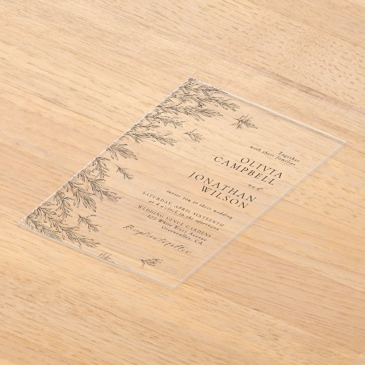 Moderne Minimaal Bladeren Botanische Trouwdag Acryl Uitnodigingen (Laagn)
