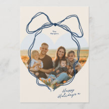 Moderne Minimaal Blauwe Strik Hartvormige Familie