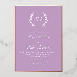 Moderne Minimaal Bloemige Monogram Lavendel Roze G Folie Uitnodiging