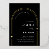 Moderne Minimaal Boho Boog & Foto Eenvoudig Zwart  Folie Uitnodiging (Voorkant)