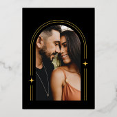 Moderne Minimaal Boho Boog & Foto Eenvoudig Zwart  Folie Uitnodiging (Achterkant)