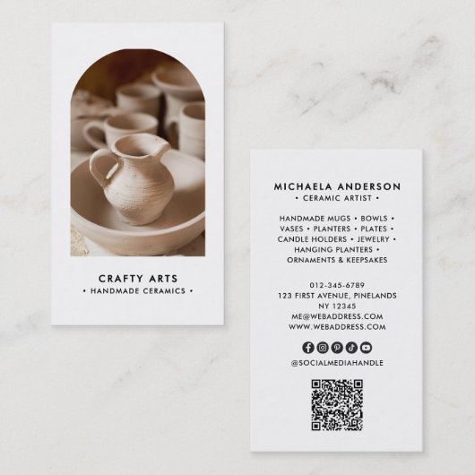 Moderne Minimaal Boho Boog Foto QR Code & Sociale Visitekaartje (Voorkant / Achterkant)