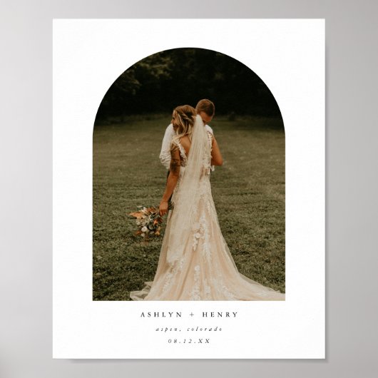 Moderne Minimaal Boog Koppel Foto Bruiloft Poster (Voorkant)
