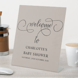 Moderne Minimaal Calligrafie Baby Shower Welkom Reclamebord Met Voetstuk