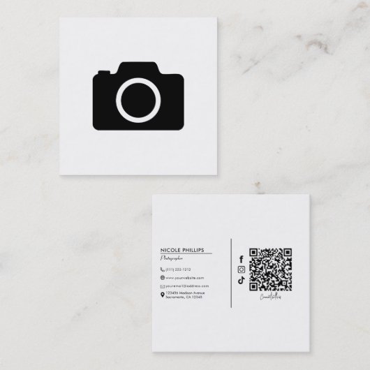 Moderne Minimaal Camera Fotograaf Vierkante Visitekaartje (Voorkant / Achterkant)