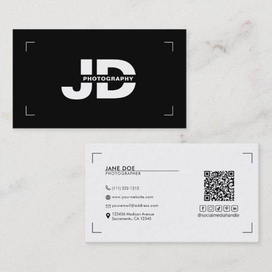 Moderne Minimaal Camera Fotografie Beugels Visitekaartje (Voorkant / Achterkant)