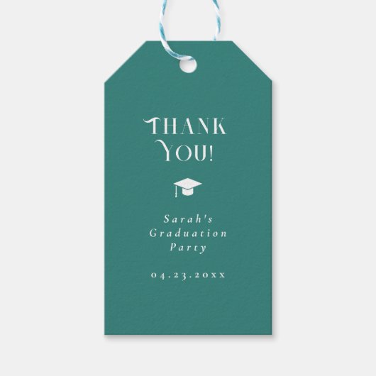 Moderne Minimaal Chic Script Afstudeerfeest Teal Cadeaulabel (Voorkant)