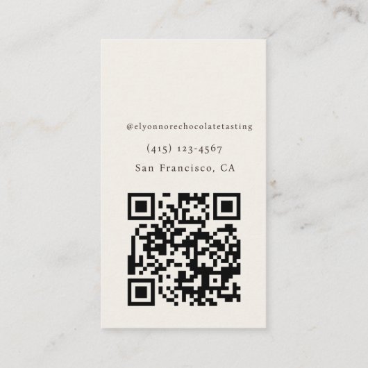 Moderne Minimaal Chocolate Proeverij Qr Code Visitekaartje (Achterkant)