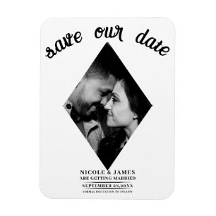 Moderne Minimaal Diamanten Foto Bruiloft Save the  Magneet