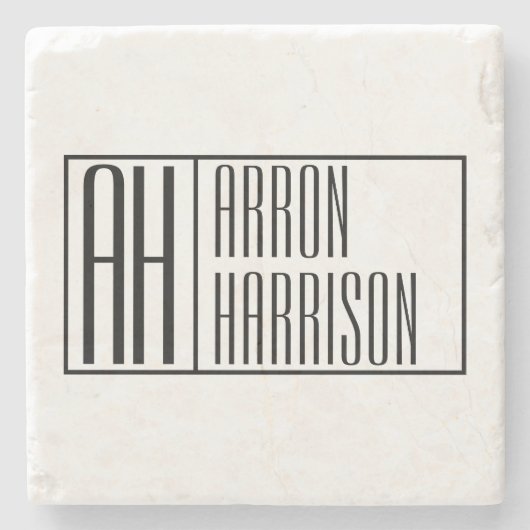 Moderne Minimaal Eerste Letters & Naam Logo Stenen Onderzetter (Voorkant)