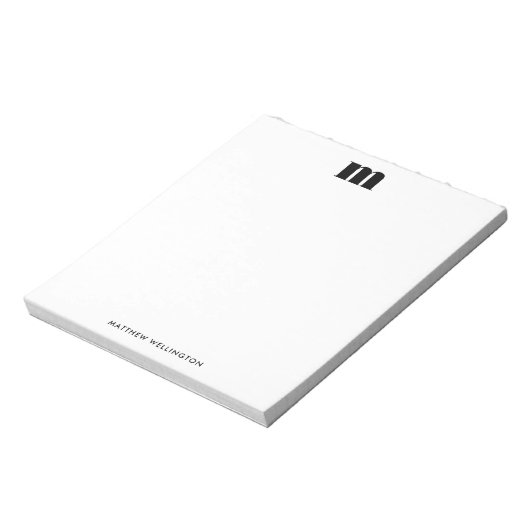 Moderne Minimaal Effen Zwart Witte Aangepaste Mono Notitieblok (Linkerzijde)