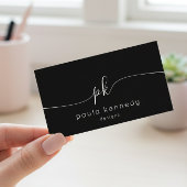 Moderne Minimaal Elegant Zwart Monogram QR Code Visitekaartje