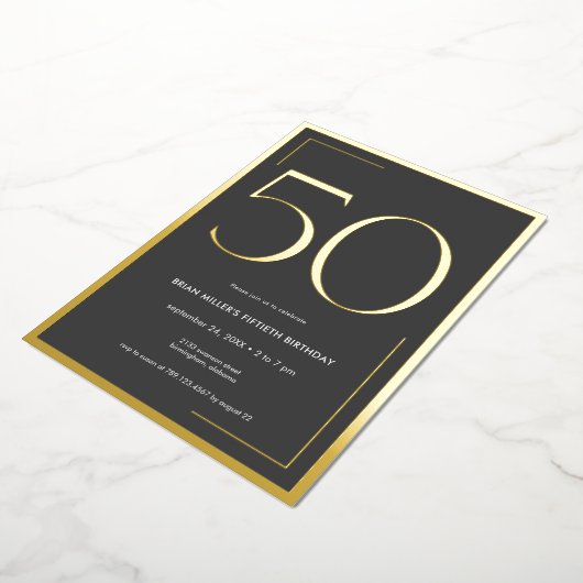Moderne minimaal elegante 50e verjaardag folie uitnodiging (Gedraaid)