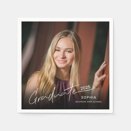 Moderne minimaal elegante Afstuderen scriptfoto Servet (Voorkant)