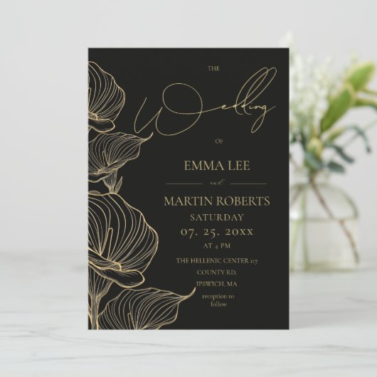Moderne Minimaal Elegante Bloem Huwelijk  Kaart (Staand voorkant)