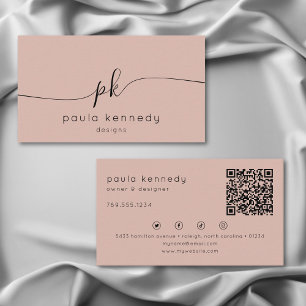 Moderne minimaal elegante Blush Monogram QR-code Visitekaartje